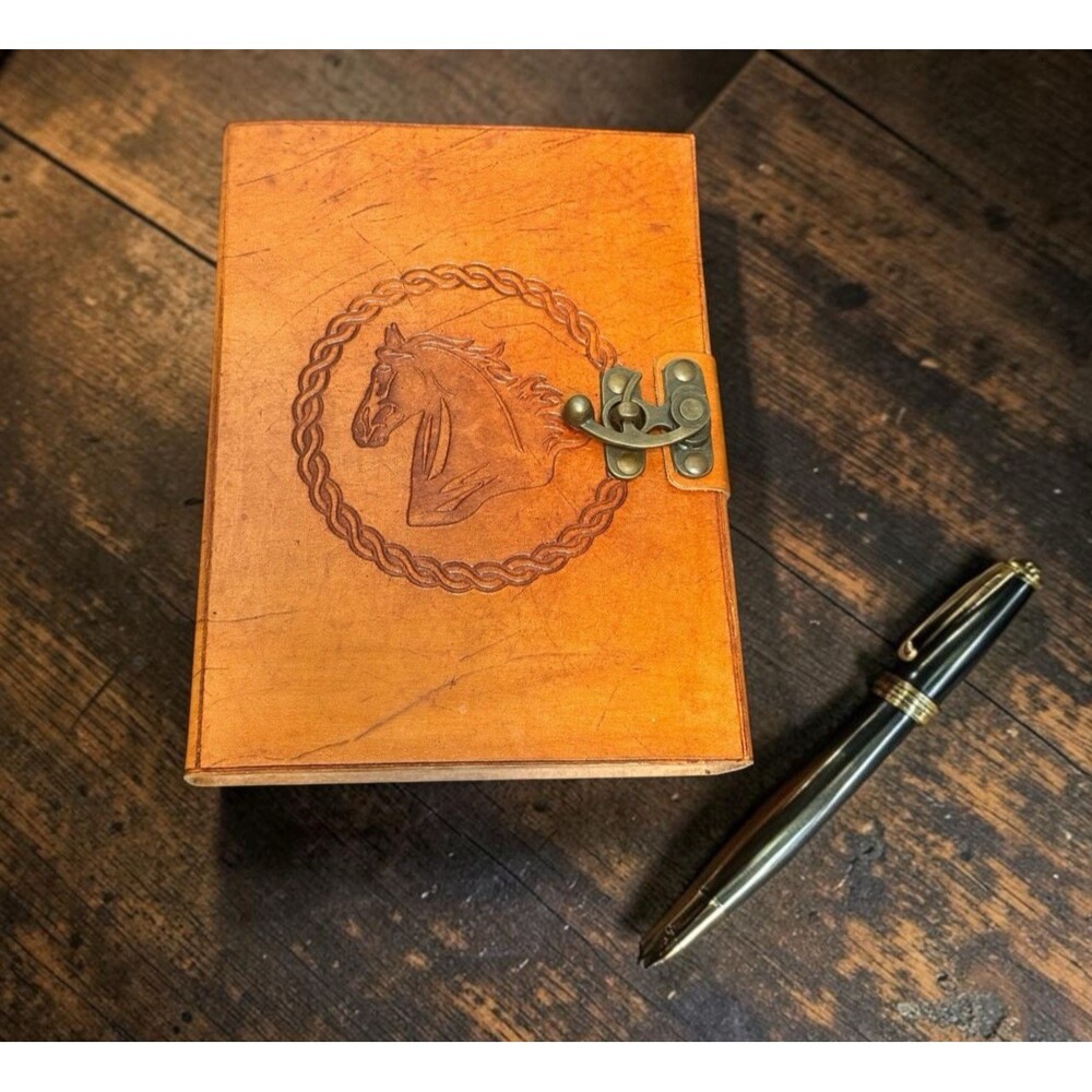 Horse Emblem Genuine Leather Journal Diary Parchment Paper Notebook Brown 8"x6"